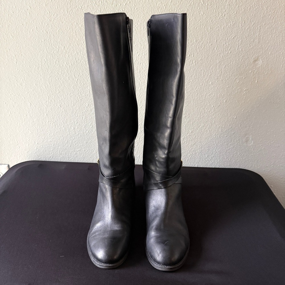 Lauren Ralph Lauren Mariah Black Leather Knee High Boots Womens 10B Equestrian